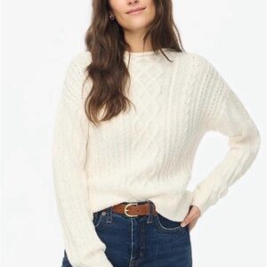 J. Crew White Cable Knit Sweater - roll neck